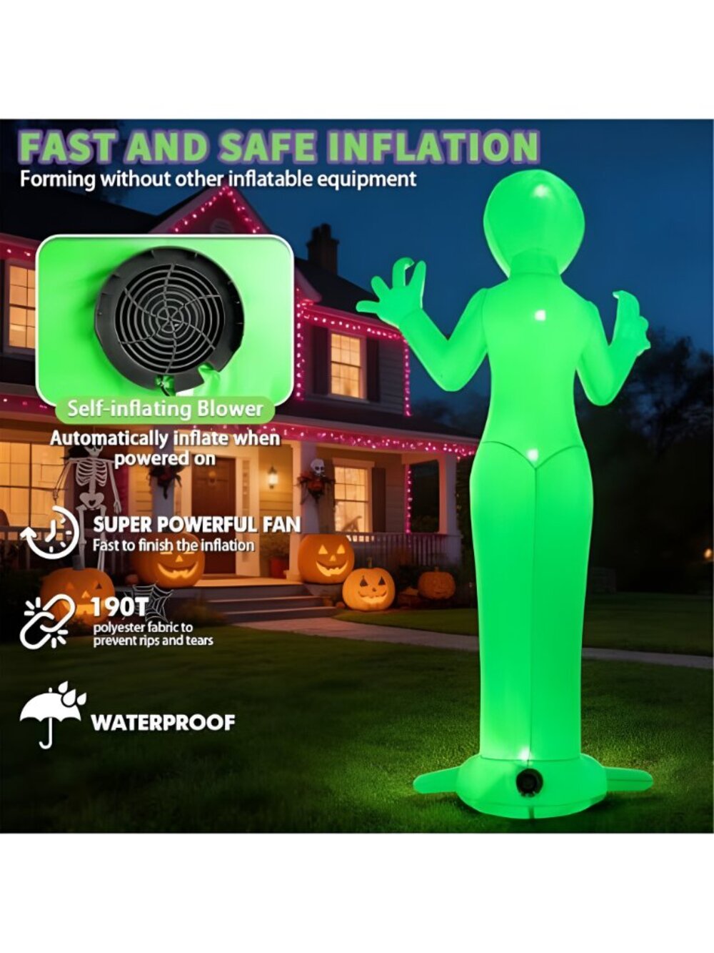 10FT Giant Halloween Inflatables Alien Outdoor Decoration - Picture 6 of 7